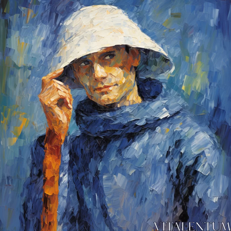 Impressionistic Portrait of a Man in Blue AI Image