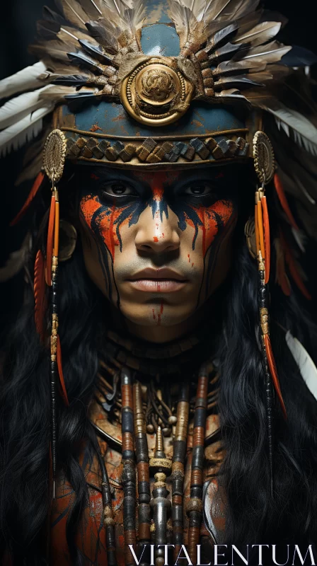 Indigenous Warrior Portrait: A Fusion of Fantasy and Reality AI Image