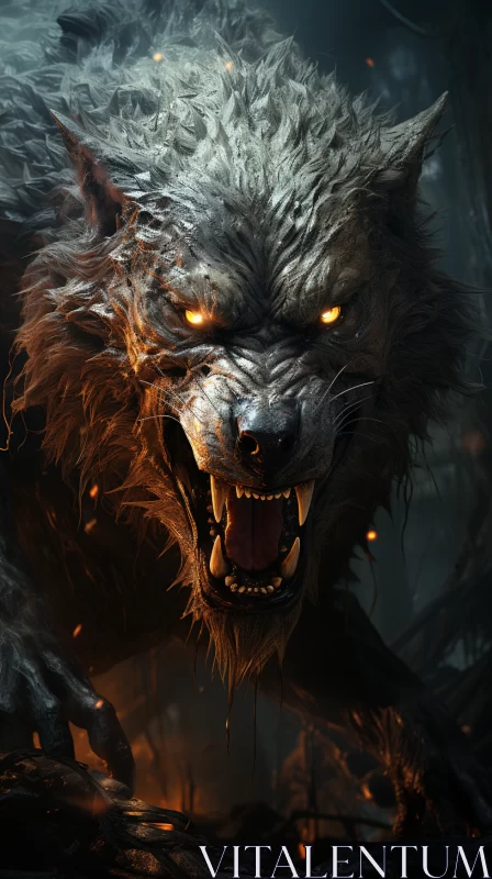 Terrifying Wolf Attacking in the Night - Realistic Artwork AI Image