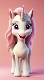 Charming Unicorn with Pink Hair - 3D Artwork AI Image