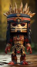 Colorful Woodcarving of a Warrior Figure Outdoors AI Image