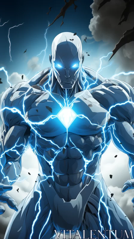 Blue Superhero with Lightning Bolts - Artistic Wallpaper AI Image