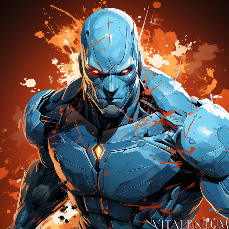 AI ART Comic Book Hero Ready for Battle: Dark Cyan and Orange Artwork