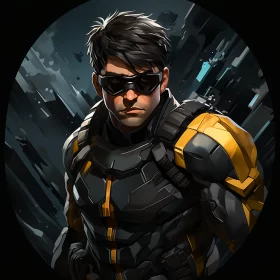 Heroic Character in Yellow and Black Outfit AI Image