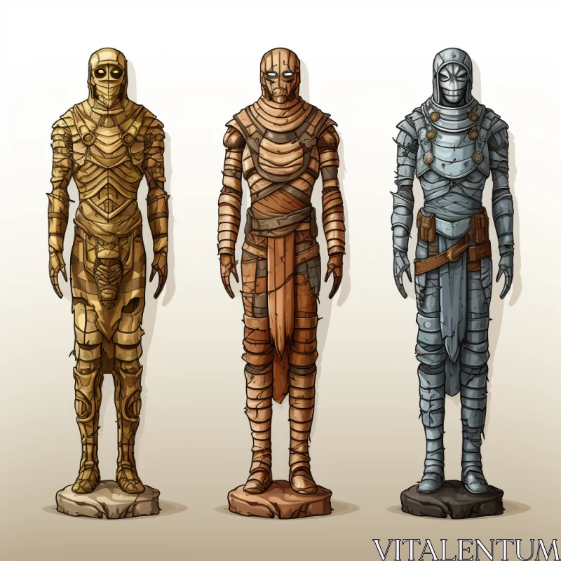 Surrealistic Medieval Fantasy: Bronze Armors and Mummies AI Image