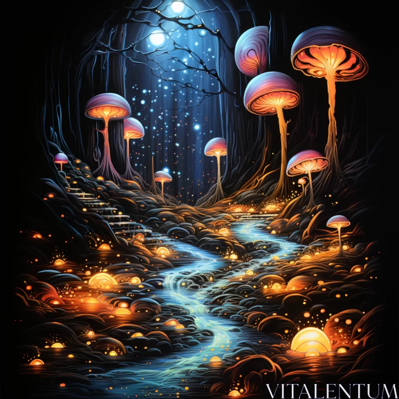Enchanted Mushroom Forest Illustration AI Image