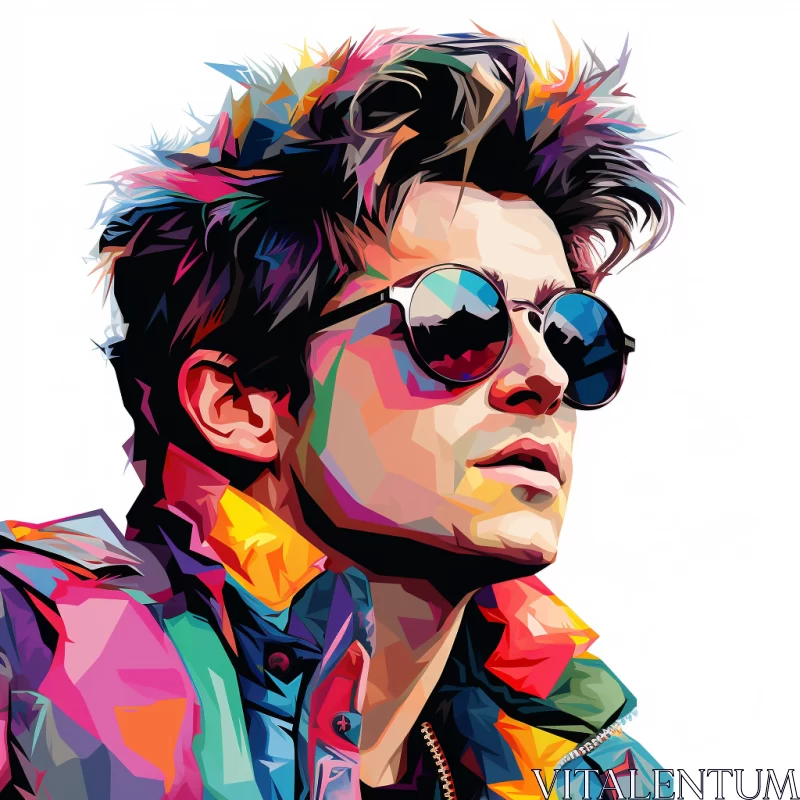 Colorful Pop Art Portrait of a Man in Sunglasses AI Image