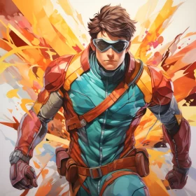Action Packed Comic Hero in Orange Suit AI Image