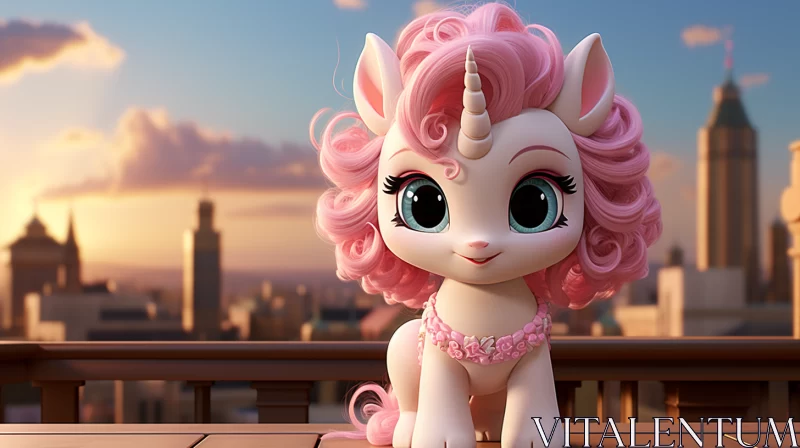 Pink Pony Overlooking City from Balcony AI Image