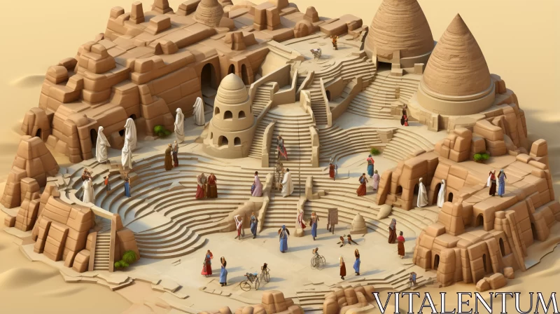 Ancient Desert Town Model in Cartoon-like Figures AI Image