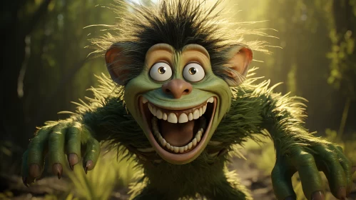 Animated Troll in Forest: A Charming Wildlife Portrait AI Image