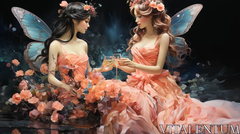 Fairy Ladies in a Dream-like Romantic Setting AI Image