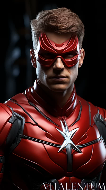 Detailed Portraiture of Red-Helmeted Superhero AI Image