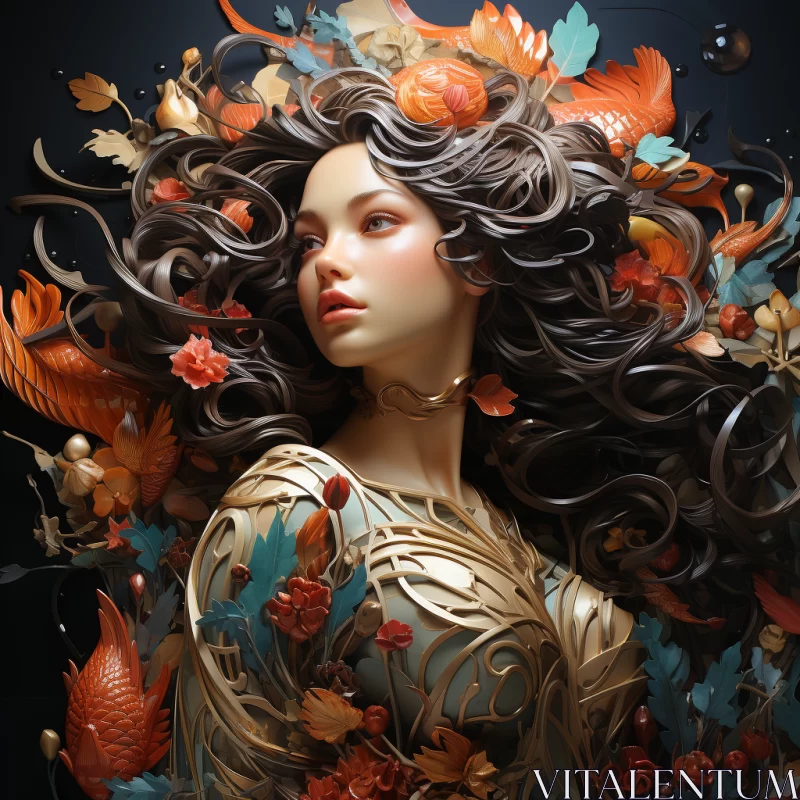 Nature-inspired Gold-hued Portrait of a Girl AI Image