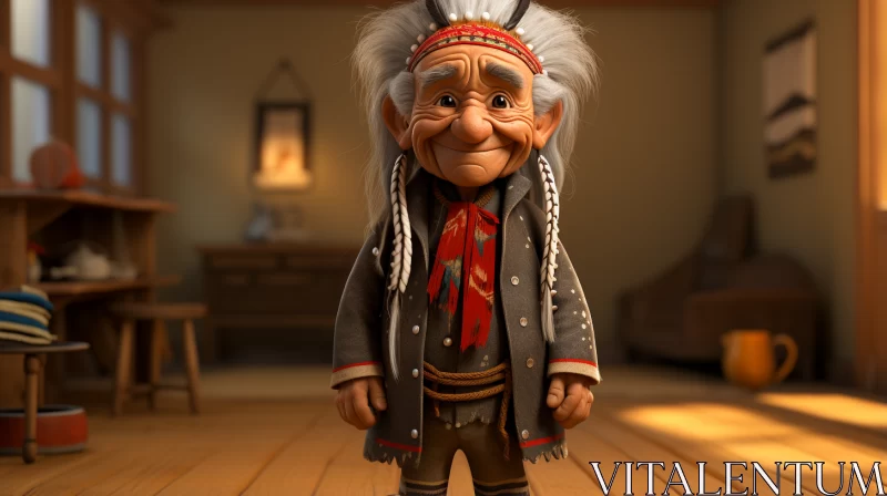 Unique Animated Native Indian Man: A Blend of Tradition and Animation AI Image