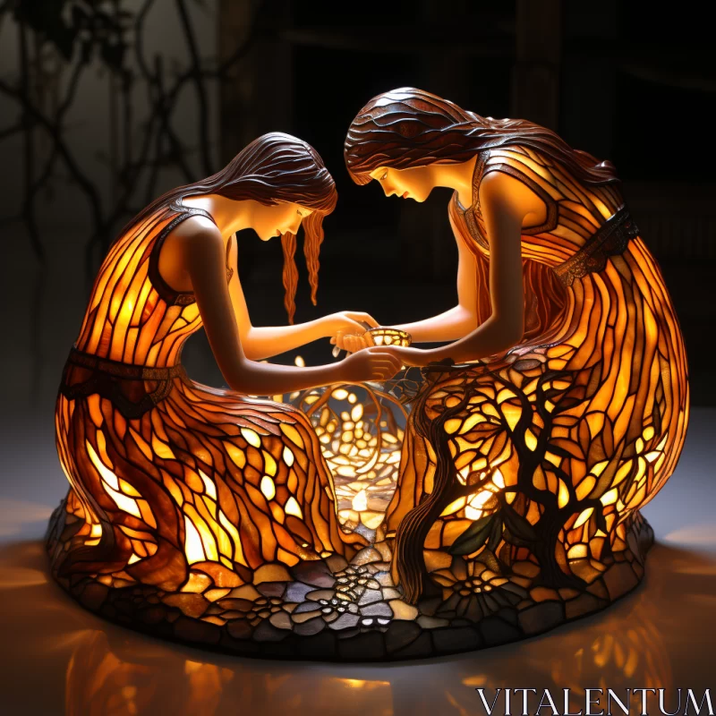 Amber Glow: A Luminous, Romantic Sculpture of Women AI Image