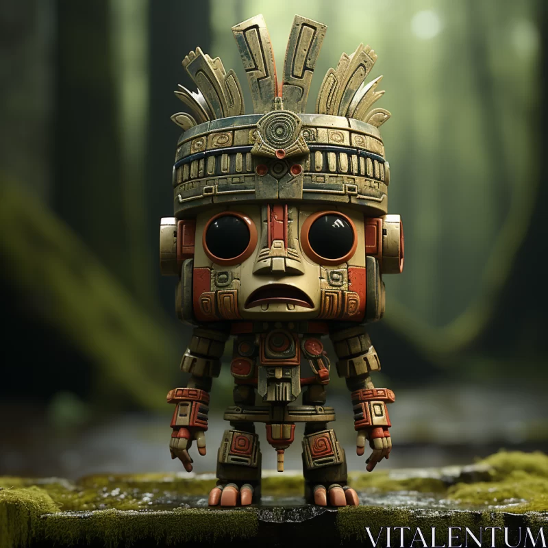 Aztec-Influenced Pop Vinyl Figure Amidst Rainforest AI Image