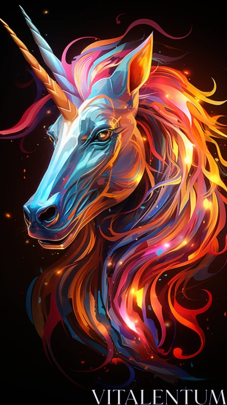 Colorful Unicorn Portrait on Dark Background AI Image