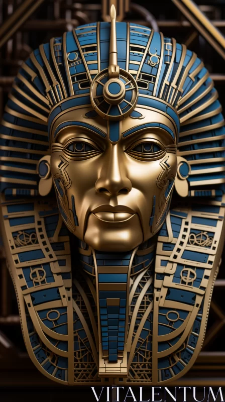 Golden Pharaoh Head Sculpture: A Regal Blend of Gold and Azure AI Image