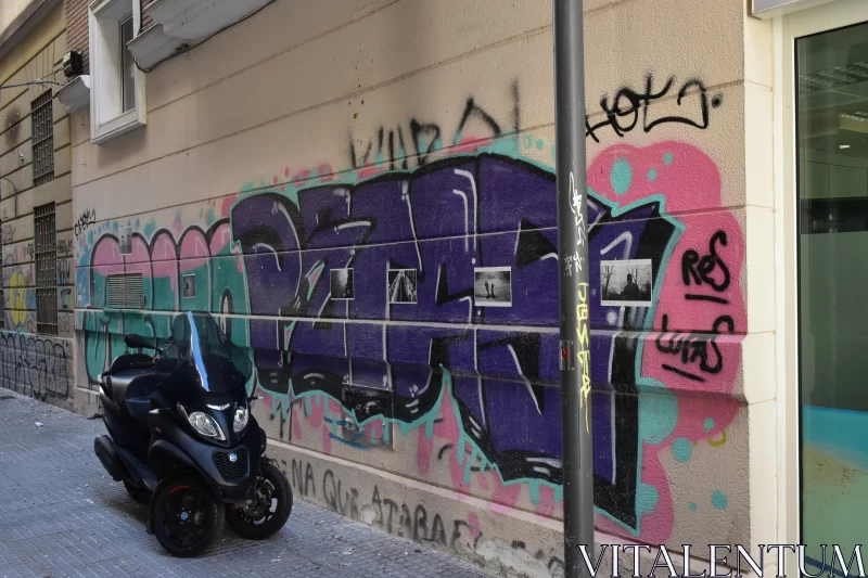 Graffiti Art with Motor Scooter - A Blend of Violet and Indigo Free Stock Photo