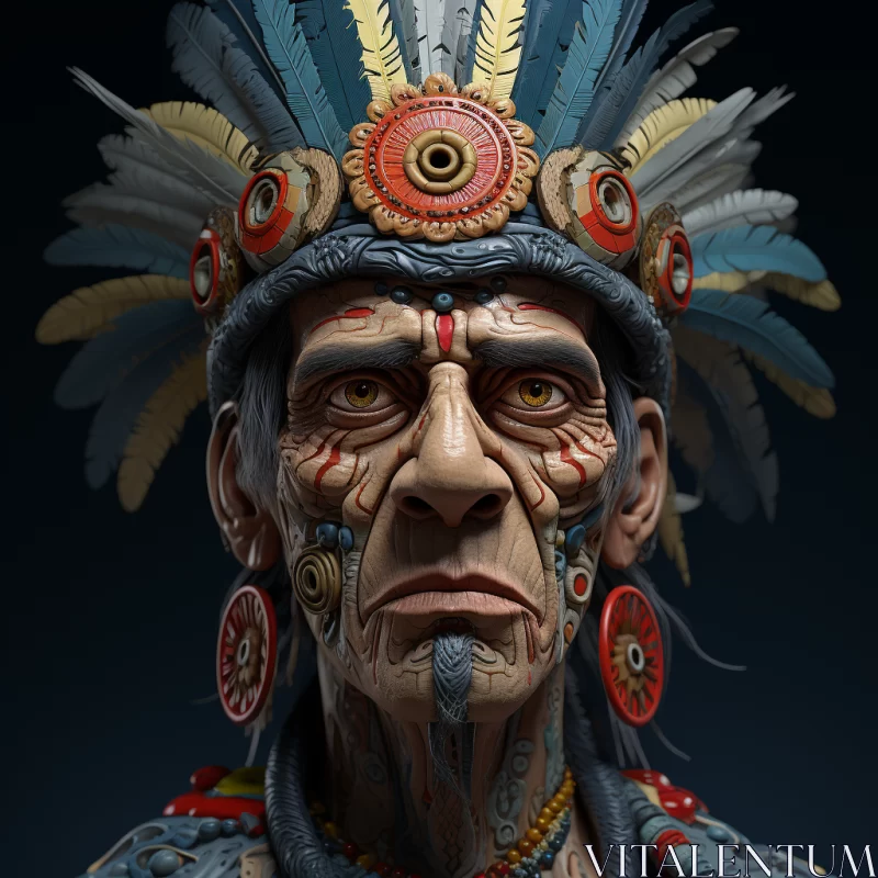 Indian Man in Detailed Headdress: A Grotesque Portrayal AI Image