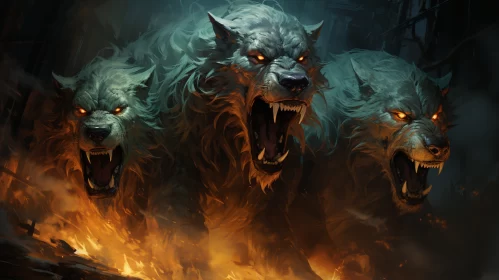 Wild Wolves Engulfed in Flames - A Concept Art AI Image