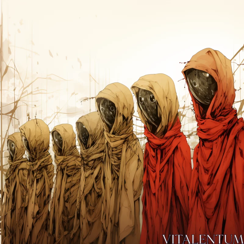 Post-Apocalyptic Vision in Red Robes Artwork AI Image