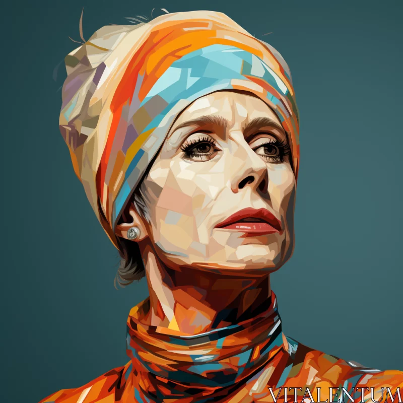 Colorful Turbaned Woman Illustration AI Image