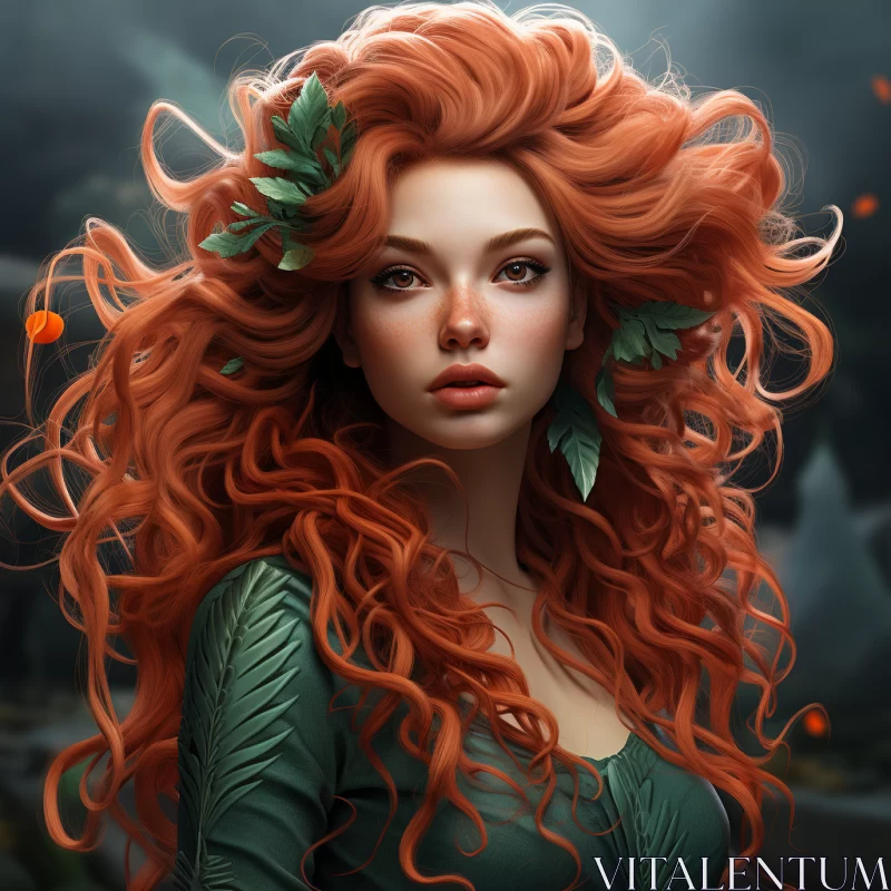 Intricate Fantasy Portrait of a Woman with Red Hair AI Image