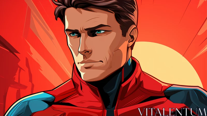 Comic-Style Portrait of Character in Red Outfit AI Image