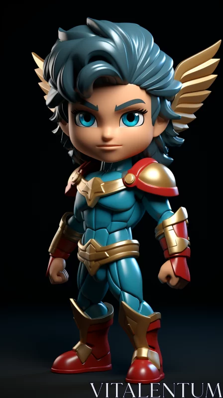 Comical Blue Hero Toy with Wings and Gold - A Symbol of Childhood Dreams AI Image