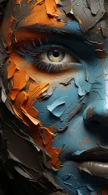 Abstract Painted Woman Face in Dark Azure and Orange