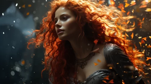 Enchanting Woman with Red Hair in a Medieval Woodland Setting