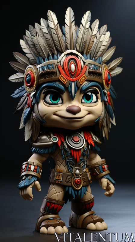 Mesoamerican-inspired 3D Character with Detailed Feather Rendering AI Image