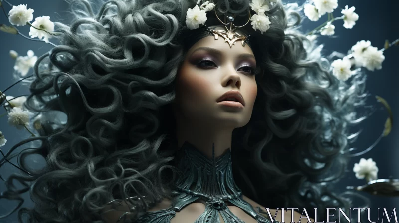 Afro-Caribbean and Medieval-inspired Beauty with Floral Accents AI Image