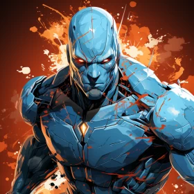 Comic Book Hero Ready for Battle: Dark Cyan and Orange Artwork