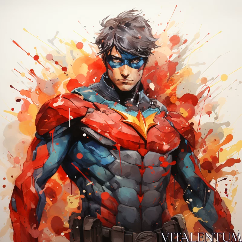 Comic Book Character in Textured Watercolor Illustration AI Image