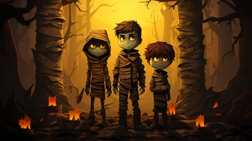 Mysterious Forest Adventure with Three Characters AI Image