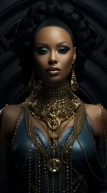 Black Woman in Gold Jewelry: A Fusion of Rococo and Afrofuturism