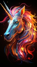Colorful Unicorn Portrait on Dark Background AI Image