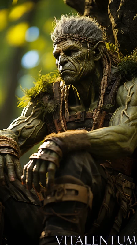 Mystical Hulk Figure - Traditional Craftsmanship in a Forest Setting AI Image