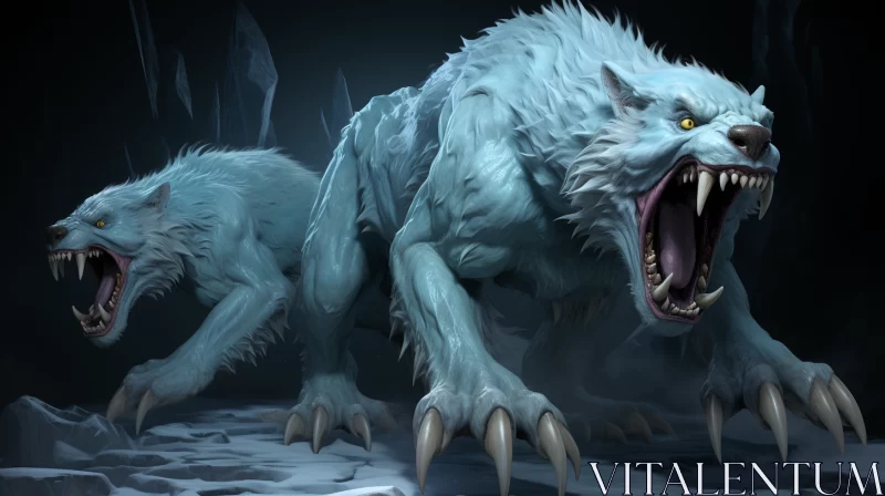 Snowy Wilderness: Captivating Trio of Blue Wolves AI Image