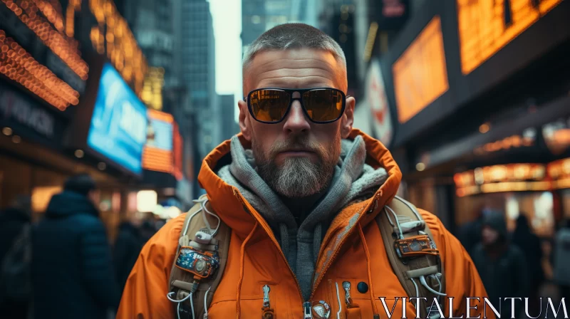 Urban Adventure: Man in Orange Jacket AI Image