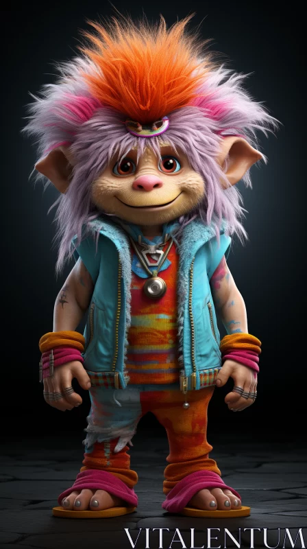 Colorful Troll Character in Light Magenta and Orange Hues AI Image