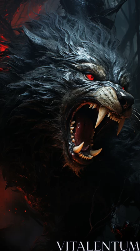 Dark Navy and Red Werewolf Illustration AI Image