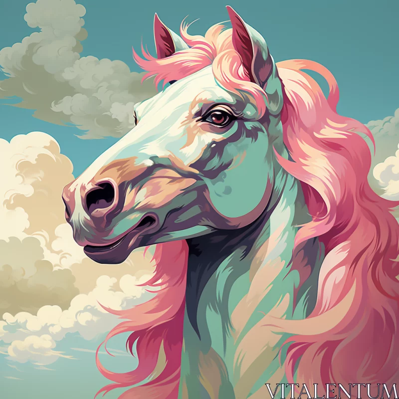 Elegant Horse Artwork in Sky-blue and Pink Tones AI Image