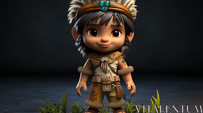 Cartoonish Character in Indigenous Costume with Manticore Theme AI Image