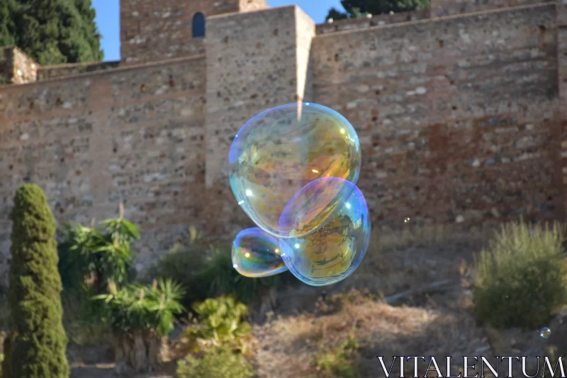 Ephemeral Beauty: Soap Bubbles Over Historic Spanish Castle Free Stock Photo