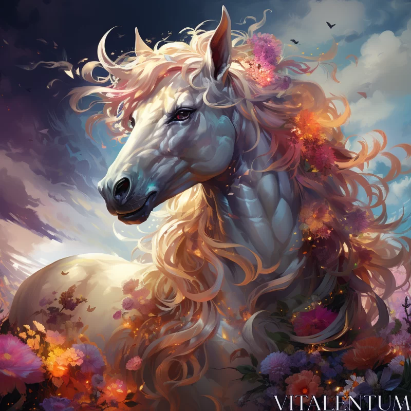 Floral Horse - An Urban Fairy Tale Illustration AI Image