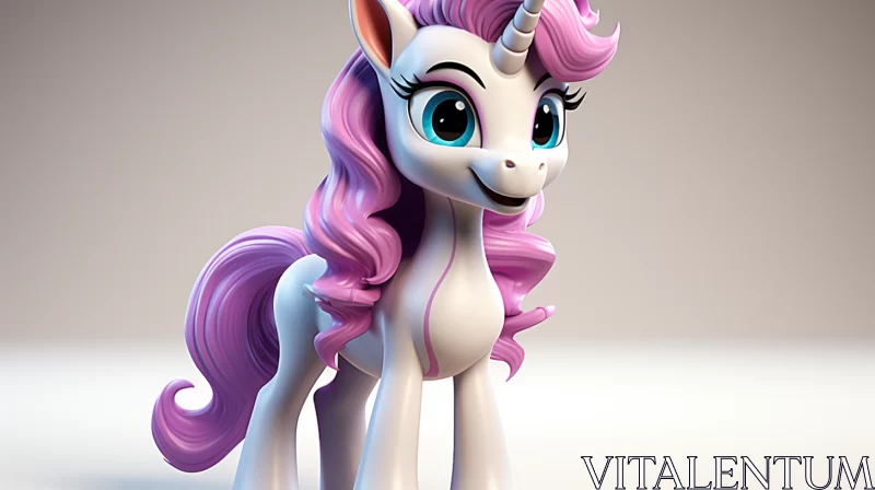 3D Cartoon Pony in Light White and Magenta AI Image